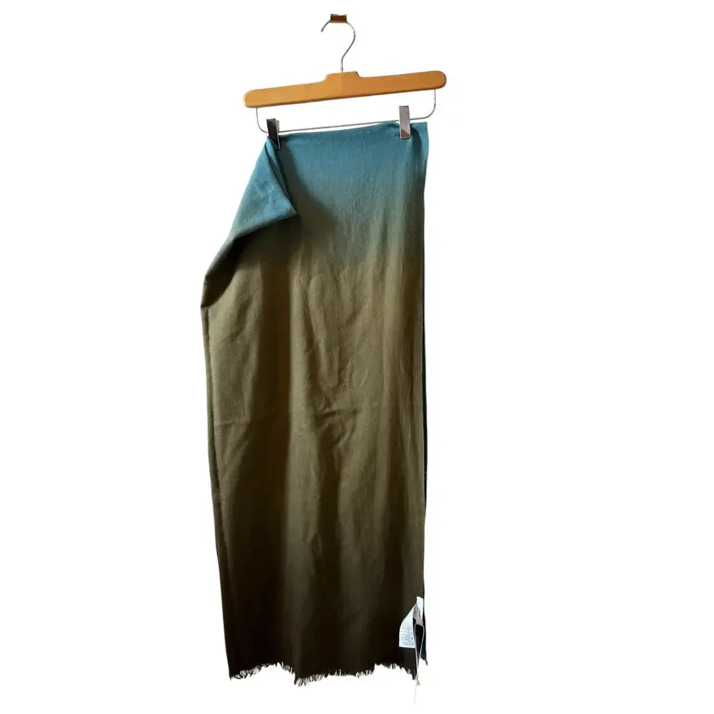 Vince Wool & Cashmere Blend Large Ombre Wrap Scarf Teal Blue Olive Green
